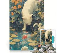 Jigsaw Puzzles for Adults 1000 Cat by The Koi Fish Pond, Brain Teaser Game, Parent-child Interaction, Enhance Love between Couples 38x52cm