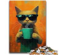 Jigsaw Puzzles for Adults 1000 Cat Drinking Coffee Suitable for Ages 14 And Up Family Games Deal As Gifts for The Whole Family 50x75cm