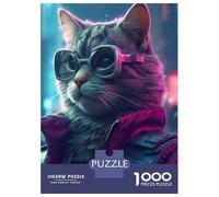 Jigsaw Puzzles for Adults 1000 Cat Glasses Jacket Future Puzzles for Adults DIY Toys Pattern Assembly Gifts for Friends And Family 52x38cm/1000pcs