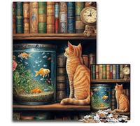 Jigsaw Puzzles for Adults 1000 Cat on The Bookshelf Wooden Jigsaw Puzzles Decompressing Intellectual Educational Toy Good Gift for Adults Teenagers 50X75CM