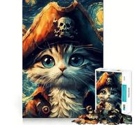 Jigsaw Puzzles for Adults 1000 Cat Pirate Van Gogh Premium Edge Art Cognitive Skill Toy Casual Play Game Birthday Fun Play (38x26cm)