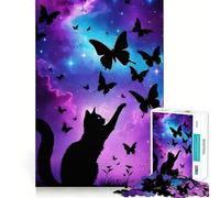 Jigsaw Puzzles for Adults 1000 Cat Reaching for Butterflies in Space Premium Cut Play Creative Game Toy Idle Fun Time Christmas Art Display (38x26cm)
