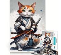 Jigsaw Puzzles for Adults 1000 Cat Samurai Japan Warrior Exact Edge Art Focus Building Toy Cozy Time Game Christmas Wall Art (50x75cm)