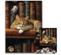 Jigsaw Puzzles for Adults 1000 Cat Sleeping on Bookshelf Cardboard Puzzles for Teenagers, Couples, And Friends for Birthdays, Christmas 26X38CM