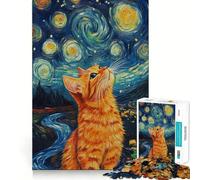 Jigsaw Puzzles for Adults 1000 Cat Under Starry Sky - Premium Cut Play Creative Game Toy Idle Fun Time Christmas Art Display (38x26cm)