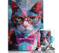 Jigsaw Puzzles for Adults 1000 Cat Wearing Glasses,Help The Brain Exercise Addictive Toys to Cultivate Patience Artists Collection,Fine Art (75x50cm)