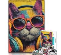 Jigsaw Puzzles for Adults 1000 Cat Wearing Headphones Puzzles,Challenging Game Gifts for Is Ideal As A Gift for The Whole Family 38x26cm