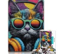 Jigsaw Puzzles for Adults 1000 Cat Wearing Headphones Puzzles,Challenging Game Gifts for Is Ideal As A Gift for The Whole Family 38x26cm