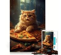 Jigsaw Puzzles for Adults 1000 Cat With Pizza Premium Cut Play Creative Game Toy Idle Fun Time Christmas Art Display (38x52cm)