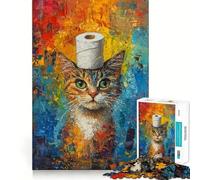 Jigsaw Puzzles for Adults 1000 Cat with Toilet Paper Hat - Premium Cut Play Creative Game Toy Idle Fun Time Christmas Art Display (38x26cm)
