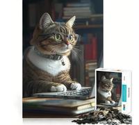 Jigsaw Puzzles for Adults 1000 Cat Working on Laptop Premium Cut Play Creative Game Toy Idle Fun Time Christmas Art Display (50x75cm)