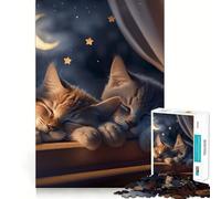 Jigsaw Puzzles for Adults 1000 Cats in Moonlight V Exact Edge Art Focus Building Toy Cozy Time Game Christmas Wall Art (38x26cm)