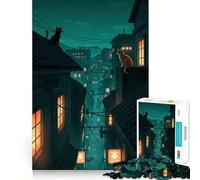 Jigsaw Puzzles for Adults 1000 Cats on Rooftops at Night Exact Edge Art Focus Building Toy Cozy Time Game Christmas Wall Art (50x75cm)