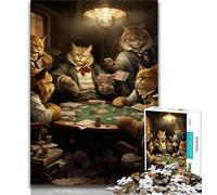 Jigsaw Puzzles for Adults 1000 Cats Play Poker 1000 Pieces for Teenagers,Stress Reliever Difficult Challenge Home Decoration Toys (size 75x50cm)