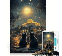 Jigsaw Puzzles for Adults 1000 Cats Under The Acropolis Exact Edge Art Focus Building Toy Cozy Time Game Christmas Wall Art (50x75cm)