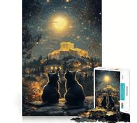Jigsaw Puzzles for Adults 1000 Cats Under The Acropolis Premium Cut Play Creative Game Toy Idle Fun Time Christmas Art Display (38x52cm)