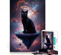 Jigsaw Puzzles for Adults 1000 Celestial Black Cat on Floating Island Premium Cut Play Creative Game Toy Idle Fun Time Christmas Art Display (38x26cm)