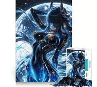 Jigsaw Puzzles for Adults 1000 Celestial Horned Woman with Moon Backdrop Premium Cut Play Creative Game Toy Idle Fun Time Christmas Art Display (50x75cm)