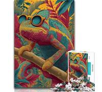 Jigsaw Puzzles for Adults 1000 Chameleon Wearing Glasses Puzzles for Teenagers,Fun Present & Activity for Home,Toy for Rainy Days (size 75x50cm)