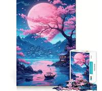 Jigsaw Puzzles for Adults 1000 Cherry Blossom Sakura Lake Premium Cut Play Creative Game Toy Idle Fun Time Christmas Art Display (38x26cm)
