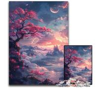 Jigsaw Puzzles for Adults 1000 Cherry Blossoms on The Cliff Jigsaw Puzzles for Adults Perfect for Family Gatherings, Birthdays, Holidays 50x75CM/19.68x29.52inch