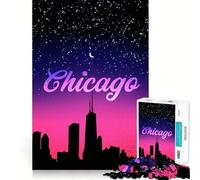 Jigsaw Puzzles for Adults 1000 Chicago Pink Night Premium Cut Play Creative Game Toy Idle Fun Time Christmas Art Display (38x26cm)