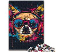 Jigsaw Puzzles for Adults 1000 Chihuahua DJ Neon Adult Jigsaw,learning Educational Is Ideal As A Gift for The Whole Family (26x38cm)