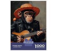 Jigsaw Puzzles for Adults 1000 Chimp Guitarist in Straw Hat Puzzle for Adults Relaxing Games But Fun And Humorous Challenging To Complete 52x38cm/1000pcs