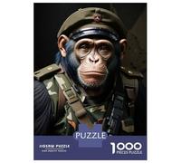 Jigsaw Puzzles for Adults 1000 Chimpanzee Soldier Puzzle for Adults Relaxing Games But Fun And Humorous Challenging To Complete 38x26cm/1000pcs