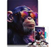 Jigsaw Puzzles for Adults 1000 Chimpanzee Wearing Sunglasses 1000 Pieces for Teenagers,Stress Reliever Difficult Challenge Home Decoration Toys (size 75x50cm)