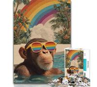 Jigsaw Puzzles for Adults 1000 Chimpanzees at The Beach Puzzles for Adults,for Educational Game Challenge Toy Deal As Gifts for The Whole Family (size 38x26cm)