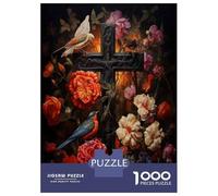 Jigsaw Puzzles for Adults 1000 Christian Cross with Birds And Flowers Puzzle for Adults Anti-Stress Toys Improve Memory Gifts for Friends And Family 38x26cm/1000pcs