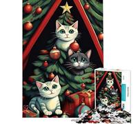 Jigsaw Puzzles for Adults 1000 Christmas Cats Tree Fun Activities at Home A Work of Art Relaxing Games Suitable for People Aged 14 And Above (38x52cm)