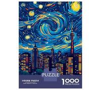 Jigsaw Puzzles for Adults 1000 Cityscape Under A Swirling Starry Night Adult Jigsaw Puzzle Hands-on Game Precision Cutting Gifts for Friends And Family 70x50cm/1000pcs