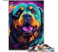 Jigsaw Puzzles for Adults 1000 Colorful Art Rottweiler Made of Wood, Idea, Humorous Artwork, Detailed Artwork 50x75cm Birthday Party for Men Women