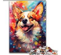 Jigsaw Puzzles for Adults 1000 Colorful Corgi Dog Made of Wood, Toys Gift Educational Intellectual Decompressing Fun Family Game 50x75cm for Family Interactive Game