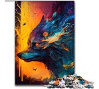 Jigsaw Puzzles for Adults 1000 Colorful Nightmare Wolf Made of Wood, Toys Gift Educational Intellectual Decompressing Fun Family Game 50x75cm for Family Interactive Game