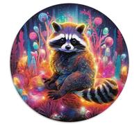 Jigsaw Puzzles for Adults 1000 Colourful Art Raccoon Round Paper Jigsaw Puzzles Colorful Home Decor & Interactive Family Game, (67.5x67.5cm)