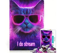 Jigsaw Puzzles for Adults 1000 Cool Cat Streamer, Brain Teaser Game, Parent-child Interaction, Enhance Love between Couples 50x75cm