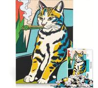 Jigsaw Puzzles for Adults 1000 Cool Pop Art Cat Smoking Marijuana, Brain Teaser Game, Parent-child Interaction, Enhance Love between Couples 50x75cm