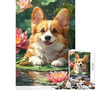 Jigsaw Puzzles for Adults 1000 Corgi And Frog in Lily Pond Educational Toy Art Work Gift Educational Game Artists' Collection, Fine Arts Size 50x75cm