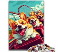 Jigsaw Puzzles for Adults 1000 Corgi Riding A Roller Coaster Educational Games Home Decoration Educational Game for Birthday, Chrismas 50x75cm
