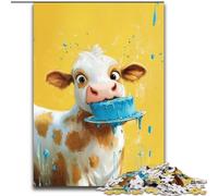 Jigsaw Puzzles for Adults 1000 Cow Eating Cake Puzzle Made of Wood Challenging Brain Teaser for Teenagers, Family Fun Interactive Game size 50X75CM