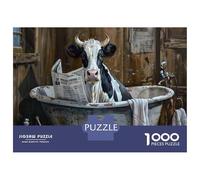 Jigsaw Puzzles for Adults 1000 Cow in Bathtub Reading Newspaper-3 Jigsaws for Adults Relaxing Games Stress Reliever Challenging To Complete 38x26cm/1000pcs