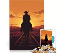 Jigsaw Puzzles for Adults 1000 Cowboy Silhouette on Railroad at Sunset, Brain Teaser Game, Parent-child Interaction, Enhance Love between Couples 50x75cm