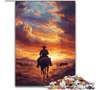 Jigsaw Puzzles for Adults 1000 Cowboys at Sunset Jigsaw Puzzles Made of Wood Erfect for Home Decor, Birthdays, Holidays, And Gifts size 50X75CM