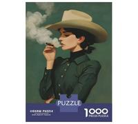 Jigsaw Puzzles for Adults 1000 Cowgirl Smoking Cigar Portrait Puzzles for Adults DIY Toys Pattern Assembly Gifts for Friends And Family 52x38cm/1000pcs