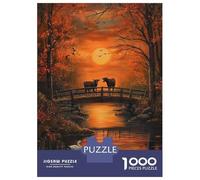Jigsaw Puzzles for Adults 1000 Cows in Autumn Sunset Bridge Jigsaw for Adults Relaxing Games Presents for Women Challenging To Complete 70x50cm/1000pcs