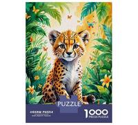 Jigsaw Puzzles for Adults 1000 Cute Cheetah Cub in Jungle Watercolor Jigsaw for Adults Relaxing Games Presents for Women Challenging To Complete 70x50cm/1000pcs
