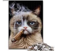 Jigsaw Puzzles for Adults 1000 Disgruntle Cat with Cigar, for Ages 14 And over Each Piece Is Unique - Fun And Challenging Game for The Whole Family Good Gift (Size 50x75cm)